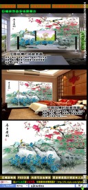国画花鸟背景墙