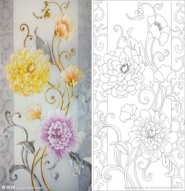 欧式花 线条花 牡丹