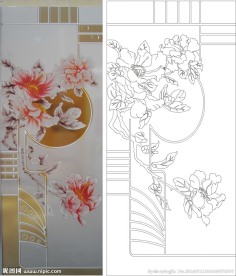 牡丹花 线条图 车刻