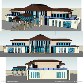 中式会所建筑SU模型