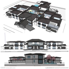 中式别墅会所SU建筑模