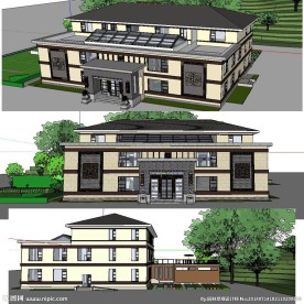中式私人会所建筑SU模