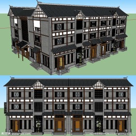 中式四合院建筑SU草图