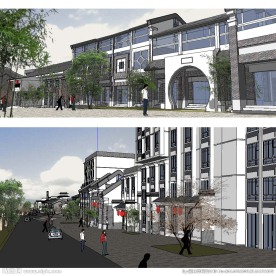 草图大师滨水仿古商业