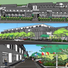 草图大师简中式商业街