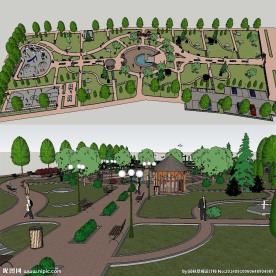 草图大师su公园景观模