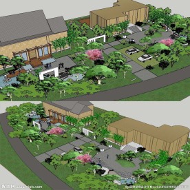 草图大师su游园景观模