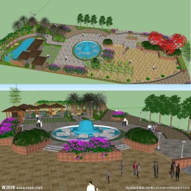 草图大师街头小广场景