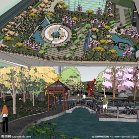 草图大师中心喷泉广场