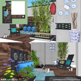 sketchup中式庭院景观