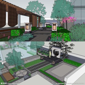 中式花园景观模型