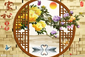 电视背景墙壁纸家和富贵