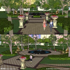 广场入口景观sketchup