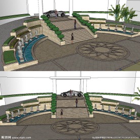 酒店入口景观SU模型