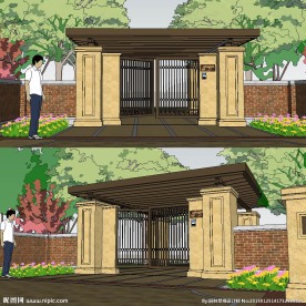 别墅入口景观sketchup