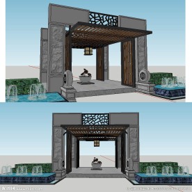 中式大门草图SU模型