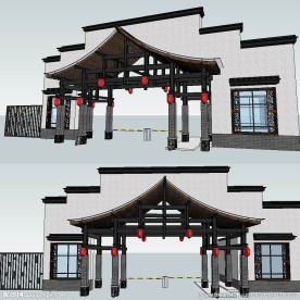 现代中式景观门草图大师