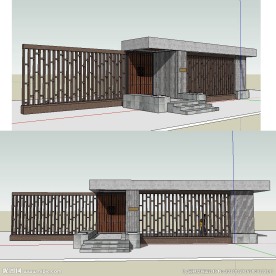 现代中式景观门SU模型