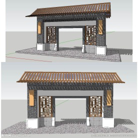 中式景观门建筑SU模型