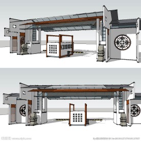 大门中式草图SU模型