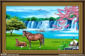 流水生财风景画马到成功