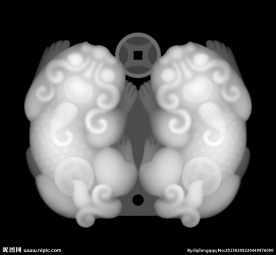 双貔貅灰度图