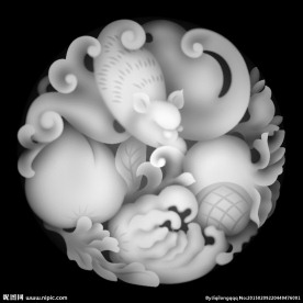 福寿桃玉雕灰度图