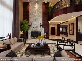 复式跃层住宅室内客厅3d效果图