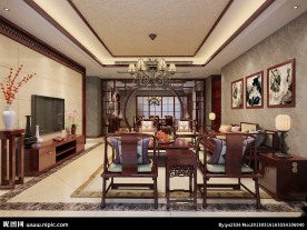 中式客厅3d效果图模型源文件