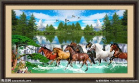 八骏图风景画