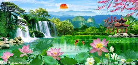 荷花山水画