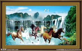八骏图山水画