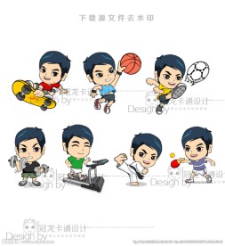 卡通运动男孩矢量动作合集