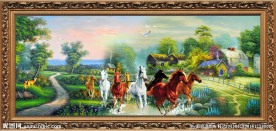 油画风景八骏图