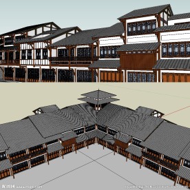 川西民居风格的商业街建筑SU模