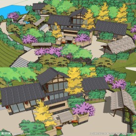 农家乐建筑景观草图大师SU模型