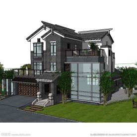 小幢中式别墅SU模型