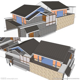 中式别墅SU模型建筑草图大师