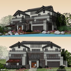 中式别墅建筑草图大师SU模型