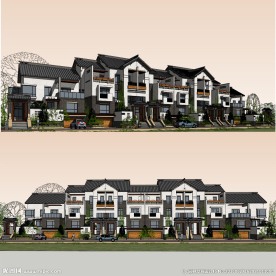 新中式联排别墅建筑草图大师模型