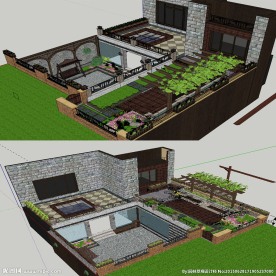 中式别墅庭院模型草图大师SU
