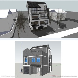 岭南新农村民房民宅建筑草图大师