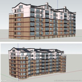 中式多层居住建筑草图大师模型