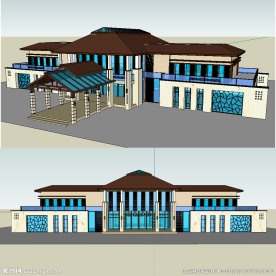 中式会所建筑草图大师SU模型