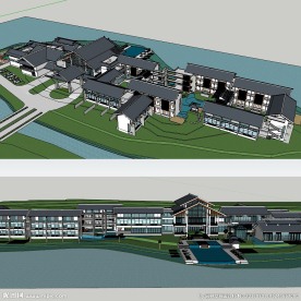 中式旅馆建筑草图大师SU模型