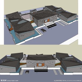 中式博物馆建筑草图大师SU模型