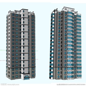 中式居住区高层建筑草图大师模型