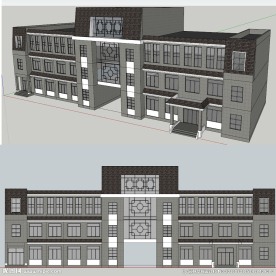 中式办公楼建筑草图大师SU模型
