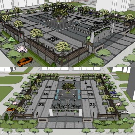 中式居住广场景草图大师SU模型