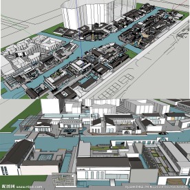 新中式滨水商业街草图模型
